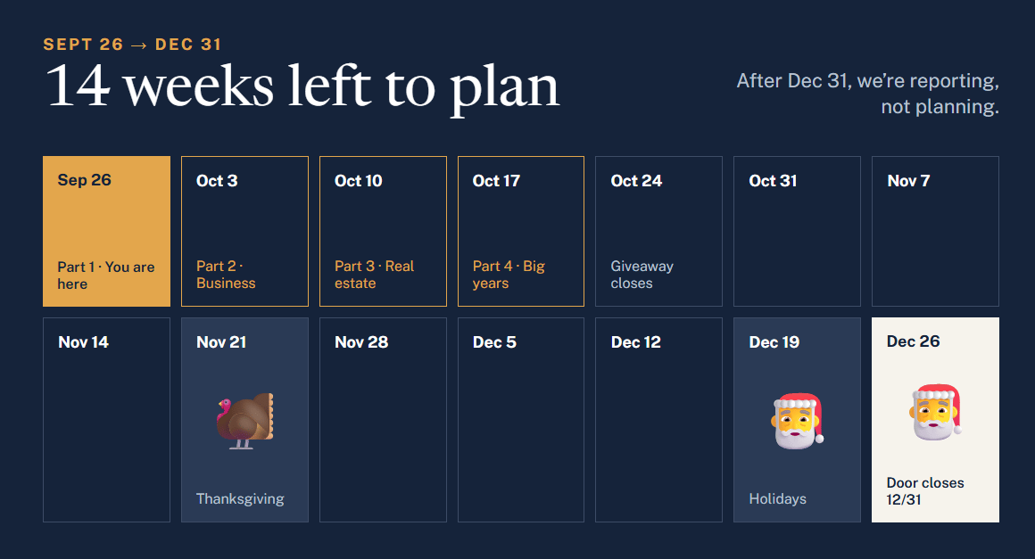 14 Weeks Left: Your Year End Tax Playbook (Part 1 of 4)